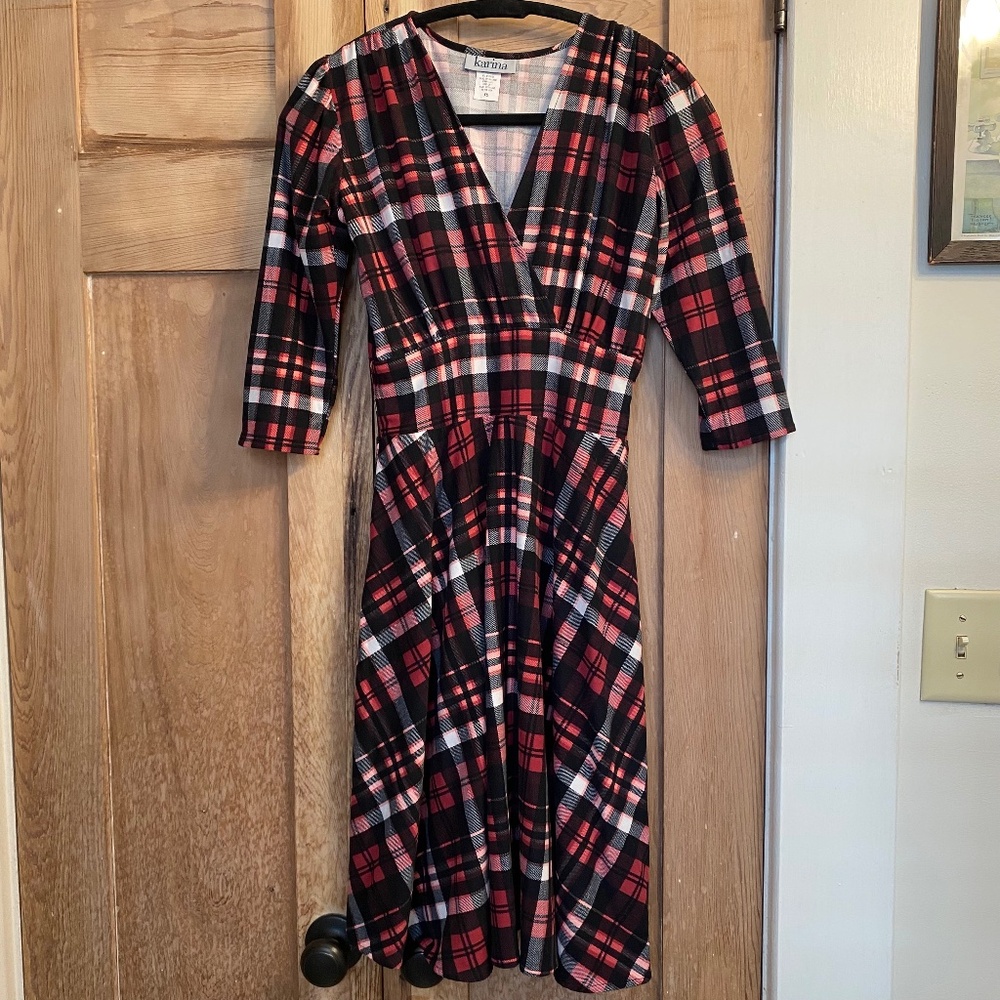 Karina Dresses Megan Dress in Pink Holiday Tartan Plaid Size XS